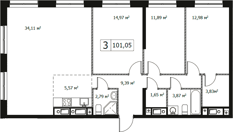 Планировка: Квартира евро-4 101,1 м² в ЖК «Парковый квартал СЕЛФ»