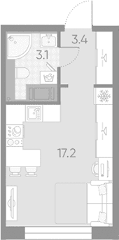 Планировка: Студия 23,7 м² в ЖК «Большая Охта»