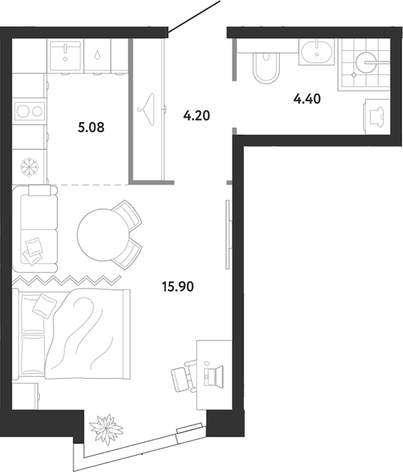 Планировка: Студия 29,6 м² в ЖК «Ридж»