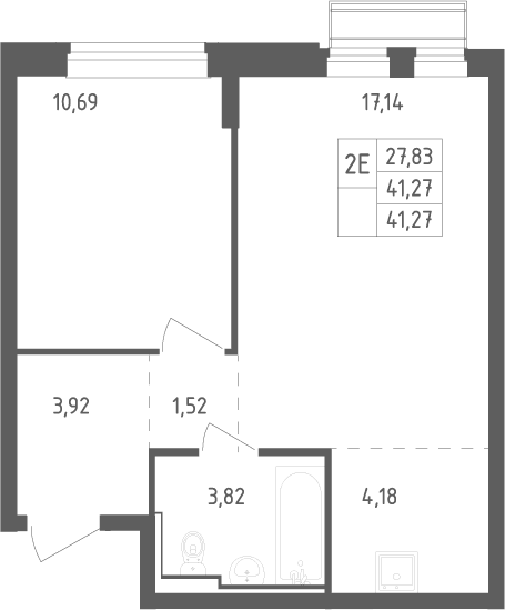 Планировка: Евродвушка 41,3 м² в ЖК «Рублевский квартал»