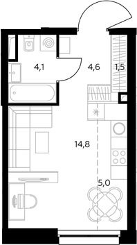 Планировка: Студия 30,1 м² в ЖК «Адмирал»