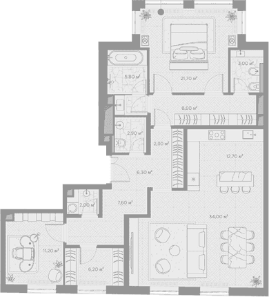 Планировка: 2-комнатная квартира 124,3 м² в ЖК «Николь»