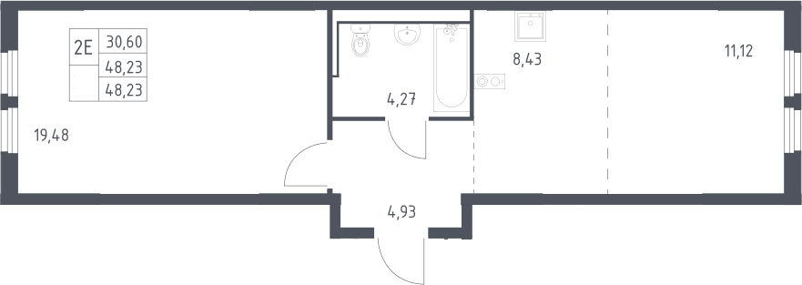 Планировка: Евродвушка 48,2 м² в ЖК «Пригород Лесное»