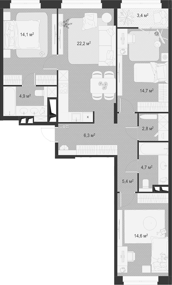 Планировка: Квартира евро-4 89,7 м² в ЖК «Гранд Комфорт 3»