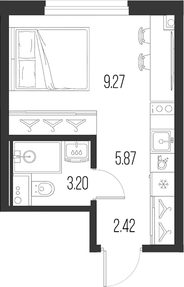 Планировка: Студия 20,8 м² в ЖК «Новая земля»