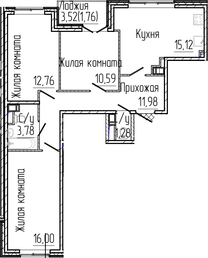 Планировка: Квартира евро-4 71,5 м² в ЖК «Сертолово Парк»