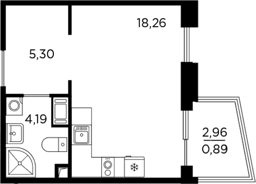 Планировка: Студия 27,8 м² в ЖК «Респект»