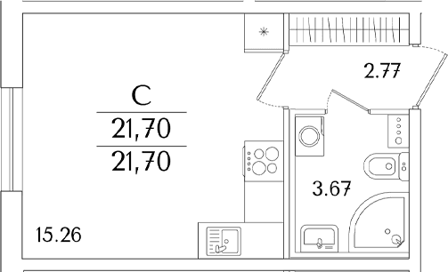Планировка: Студия 21,7 м² в ЖК «Кинопарк»