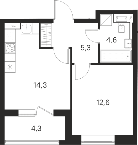 Планировка: 1-комнатная квартира 36,8 м² в ЖК «М36»