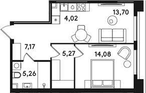 Планировка: Евродвушка 49,5 м² в ЖК «СОЛОС»
