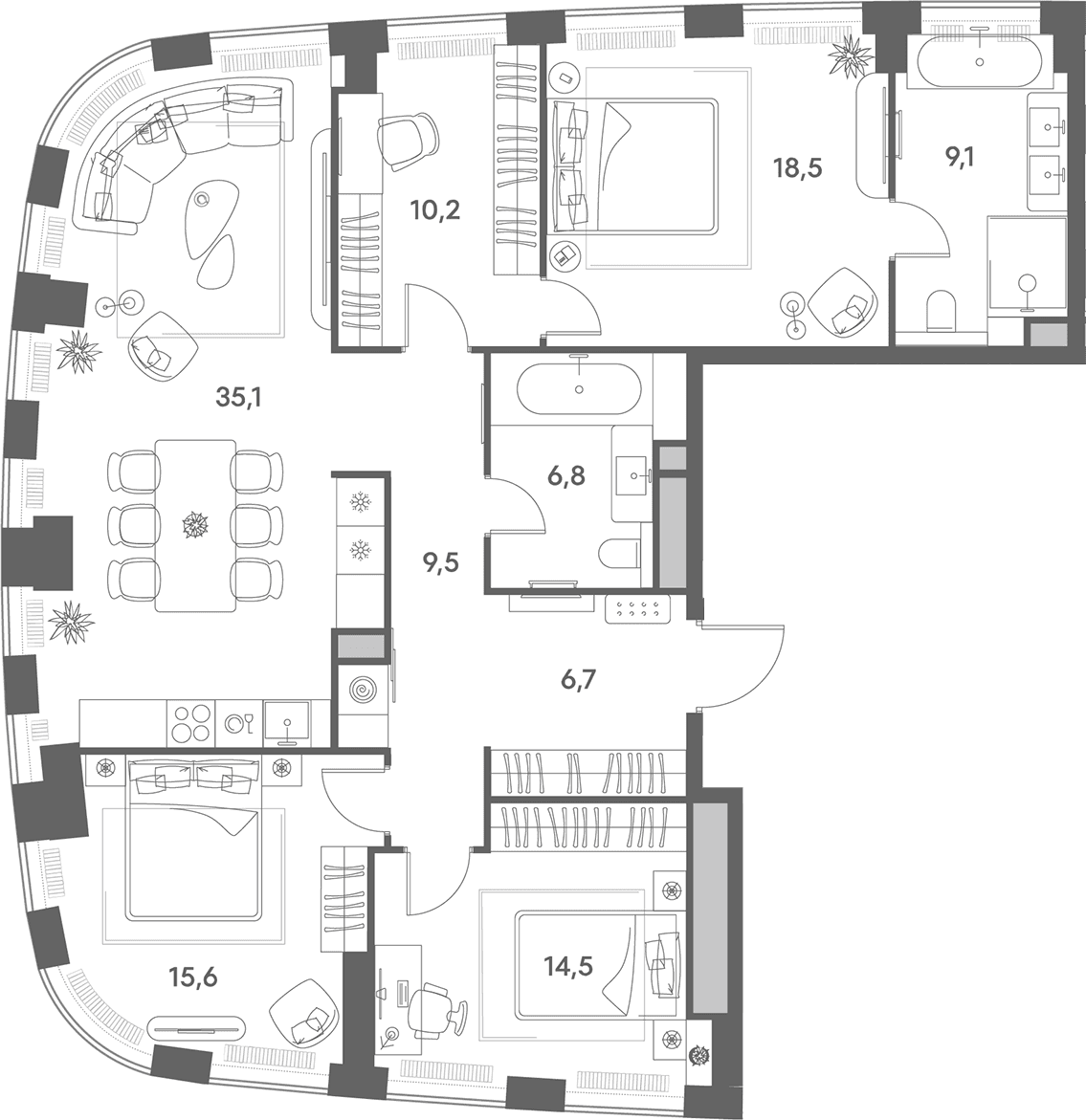Планировка: Квартира евро-4 125,9 м² в ЖК «Энигмия»
