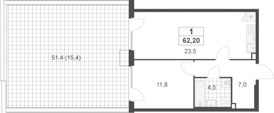 Планировка: Евродвушка 46,8 м² в ЖК «Скандинавия»