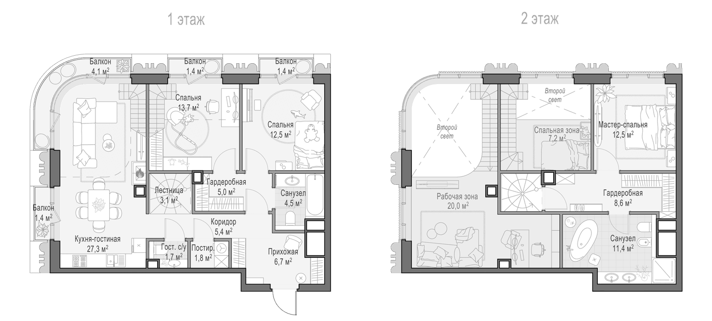 Планировка: Евротрёшка 110,4 м² в ЖК «Квартал Тишинский бульвар»