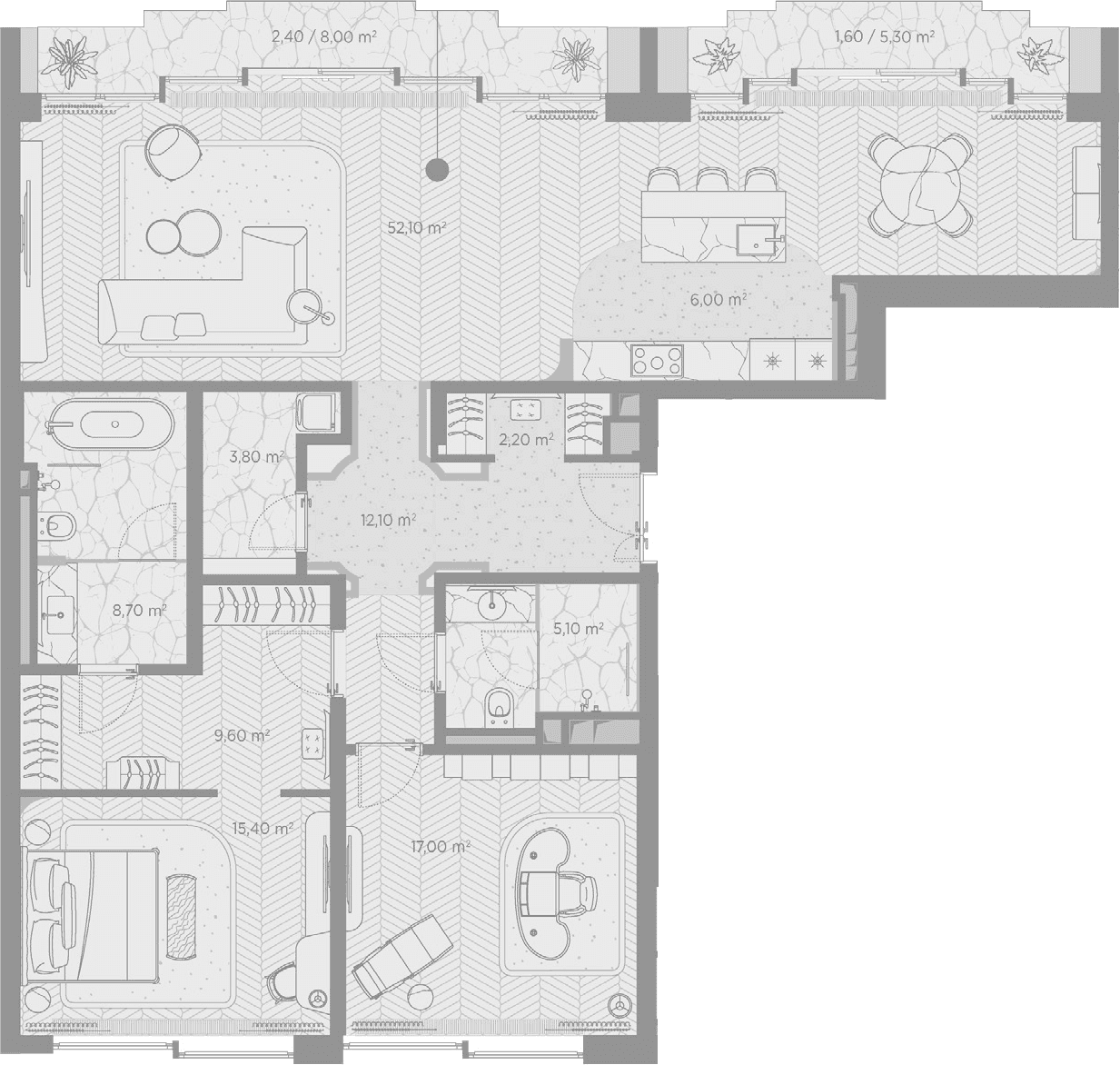 Планировка: 2-комнатная квартира 132 м² в ЖК «Николь»