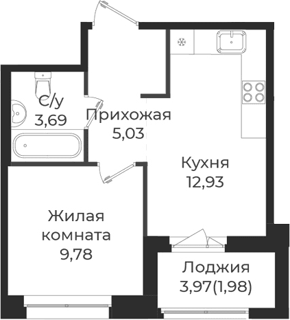 Планировка: 1-комнатная квартира 31,4 м² в ЖК «Новатория»