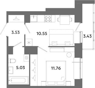 Планировка: 1-комнатная квартира 30,9 м² в ЖК «Загляденье»