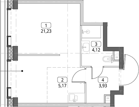 Планировка: Студия 34,5 м² в ЖК «СИТИДЗЕН»