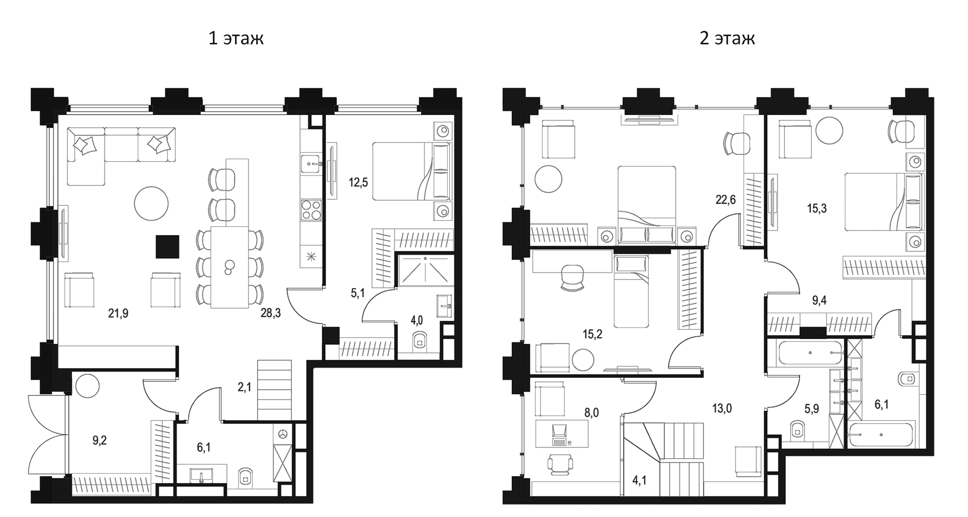 Планировка: 5-комнатная квартира 185,5 м² в ЖК «Левел Бауманская»