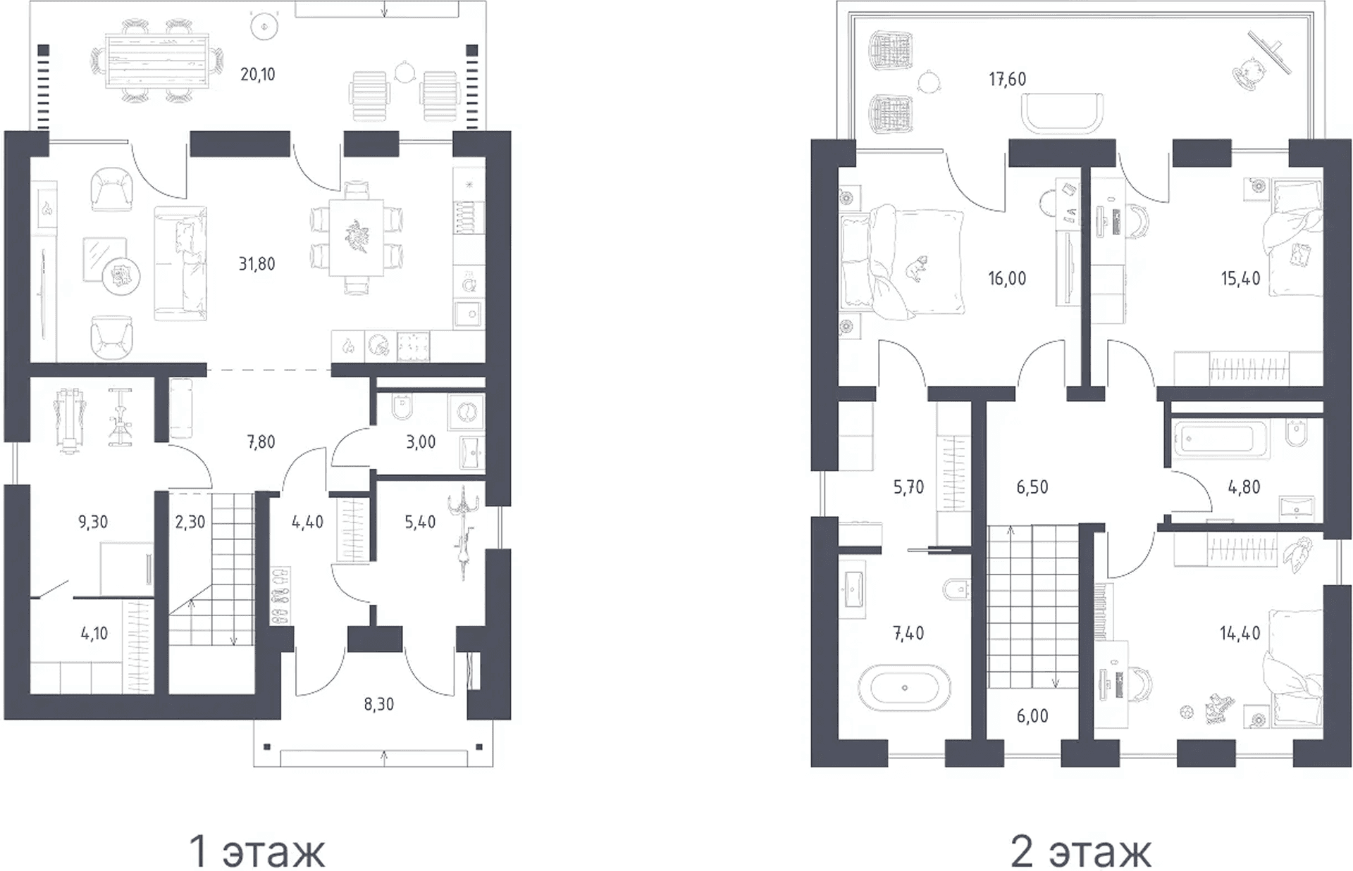 Планировка: Коттедж 156,5 м² в ЖК «Коттеджный поселок ПОРТ ЭММ»