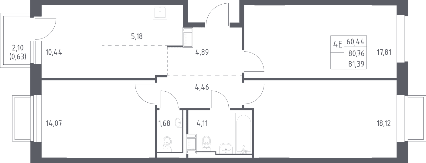 Планировка: Квартира евро-4 80,8 м² в ЖК «Томилино Парк»