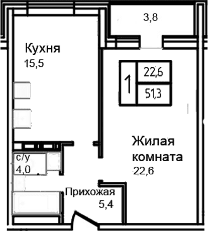 Планировка: Евродвушка 47,5 м² в ЖК «Троицкий»