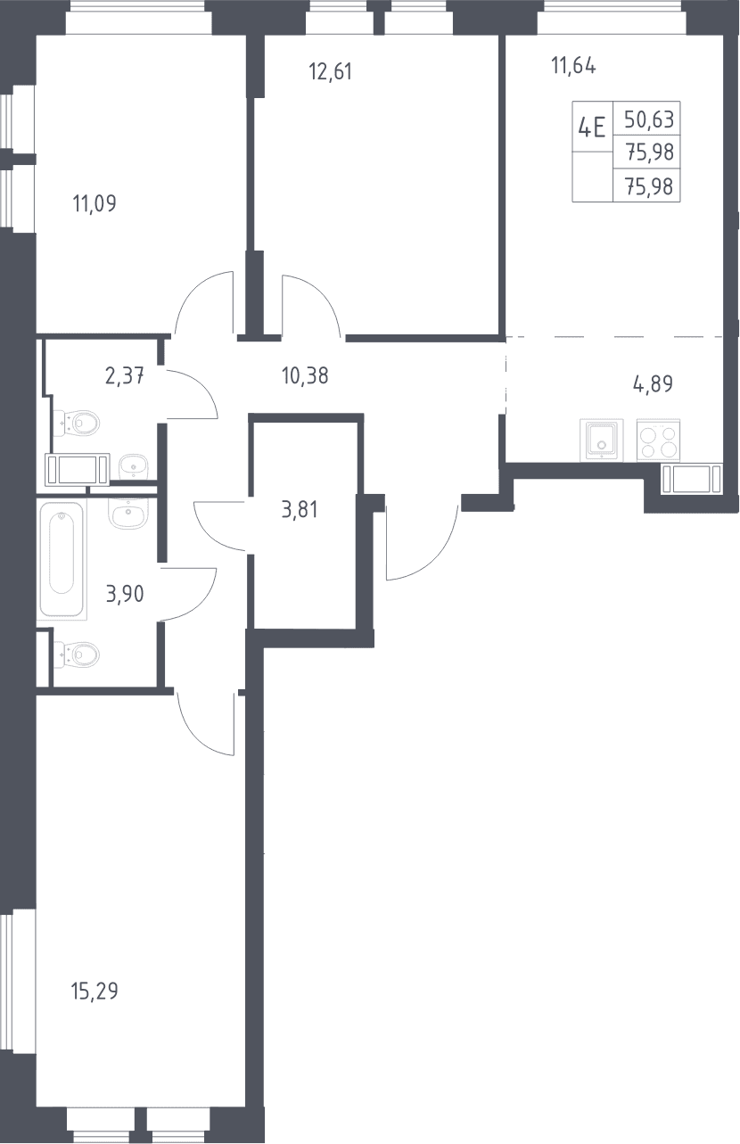 Планировка: Квартира евро-4 76 м² в ЖК «Большое Путилково»