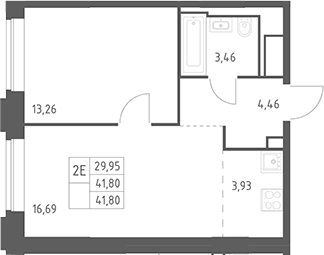 Планировка: Евродвушка 41,8 м² в ЖК «Верейская 41»