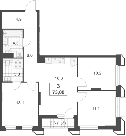 Планировка: Квартира евро-4 71,7 м² в ЖК «Южные сады»