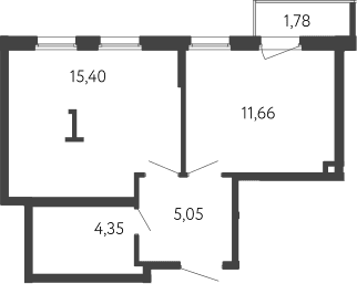 Планировка: 1-комнатная квартира 36,5 м² в ЖК «17 линия»