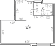 Планировка: Студия 41,8 м² в ЖК «Yard Residence»