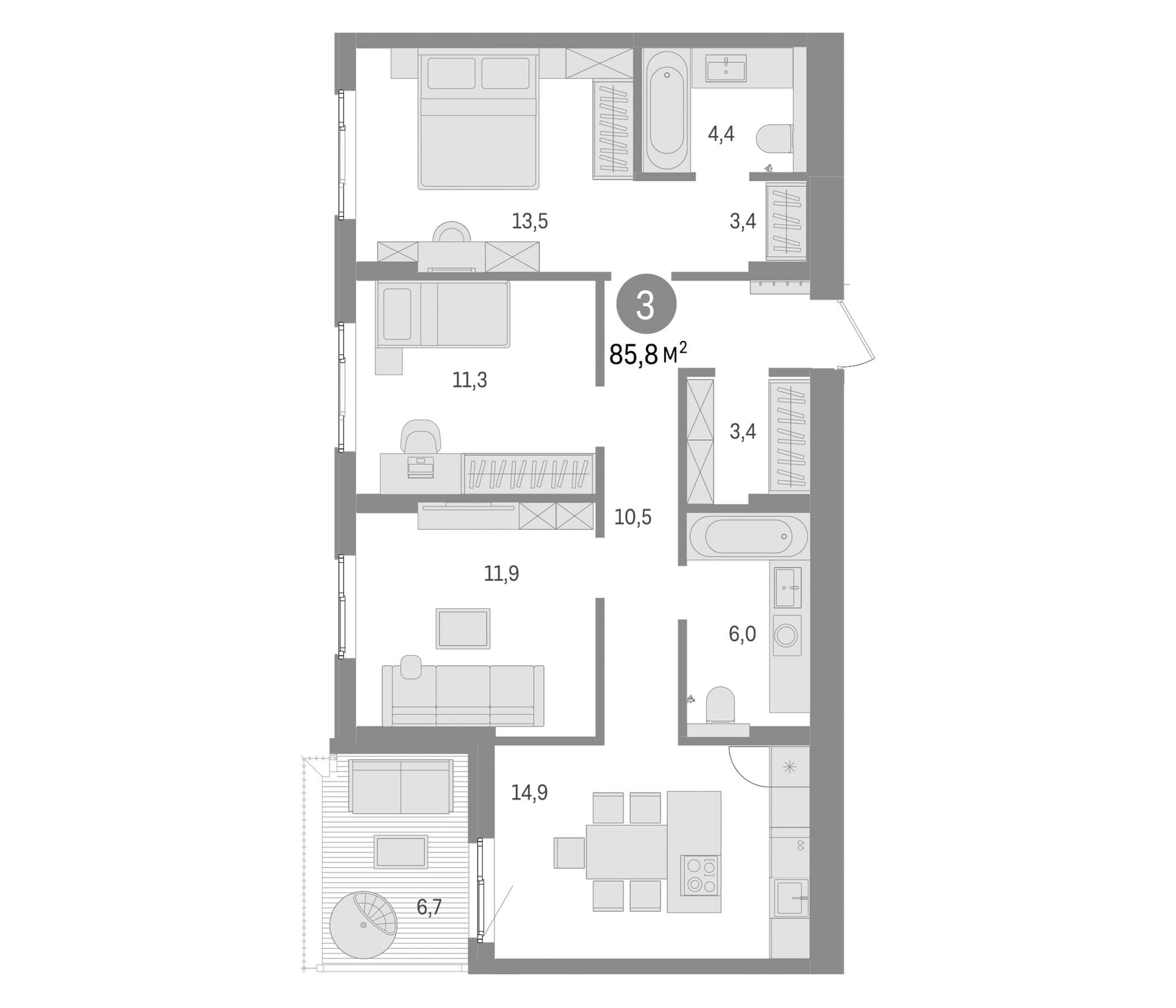 Планировка: Квартира евро-4 79,1 м² в ЖК «Брусника в Новоселье»