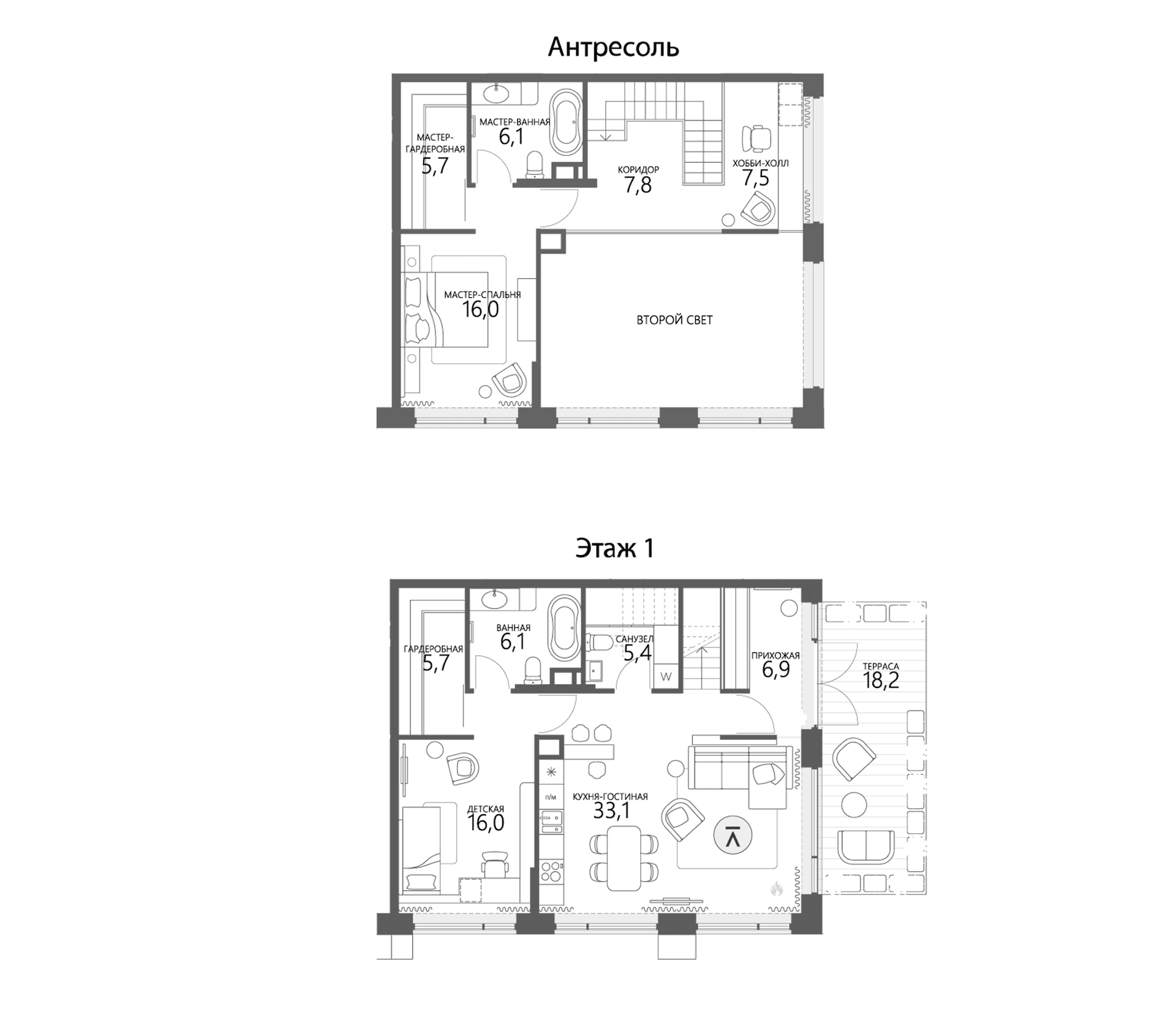 Планировка: Евротрёшка 118,6 м² в ЖК «Champine»