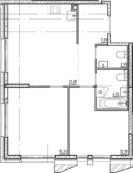 Планировка: Евротрёшка 62,7 м² в ЖК «Галерная Гавань»