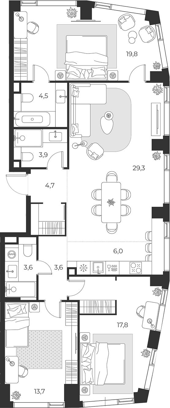 Планировка: Квартира евро-4 101,1 м² в ЖК «МАСТЕРС»