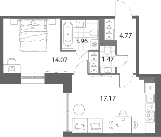 Планировка: Евродвушка 41,4 м² в ЖК «Нева Арт»