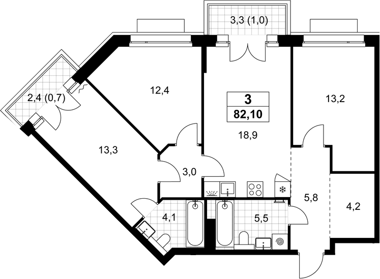 Планировка: Квартира евро-4 80,4 м² в ЖК «Хольм»