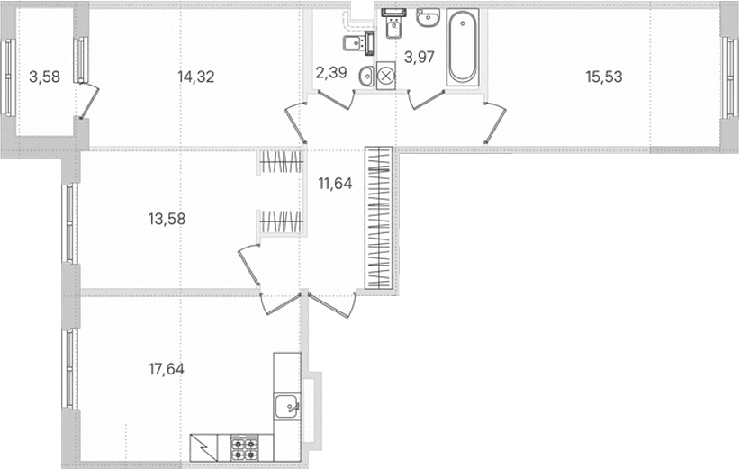 Планировка: Квартира евро-4 79,1 м² в ЖК «Дубровский»
