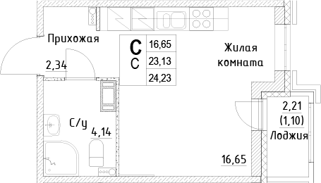 Планировка: Студия 23,1 м² в ЖК «ID Kudrovo II»