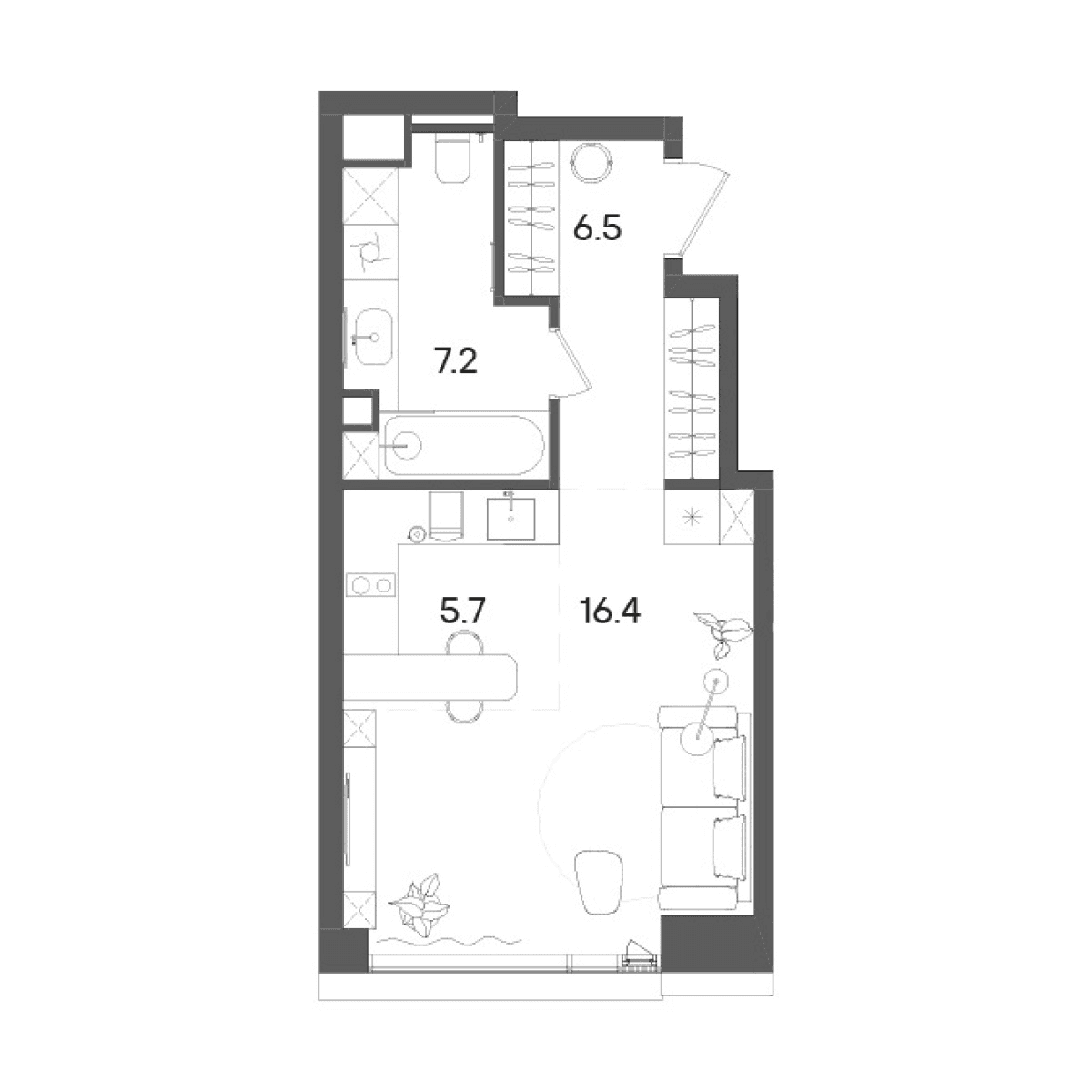 Планировка: Студия 35,8 м² в ЖК «СТОУН Грэйн»