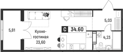 Планировка: Студия 32,9 м² в ЖК «Символист»