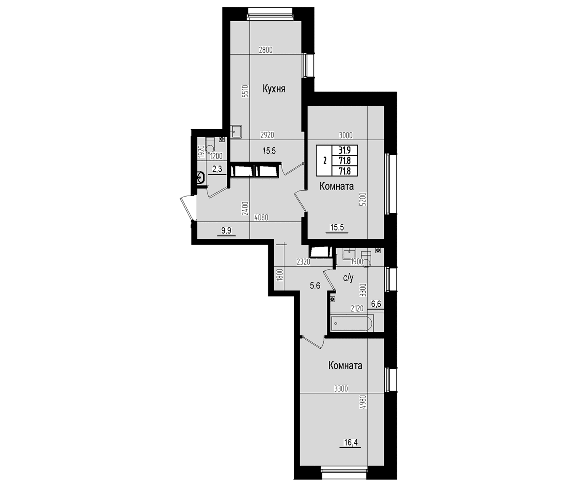 Планировка: Евротрёшка 71,8 м² в ЖК «Прагма Сити»