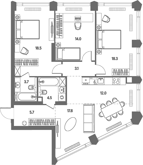 Планировка: Квартира евро-4 97,6 м² в ЖК «КОД Сокольники»