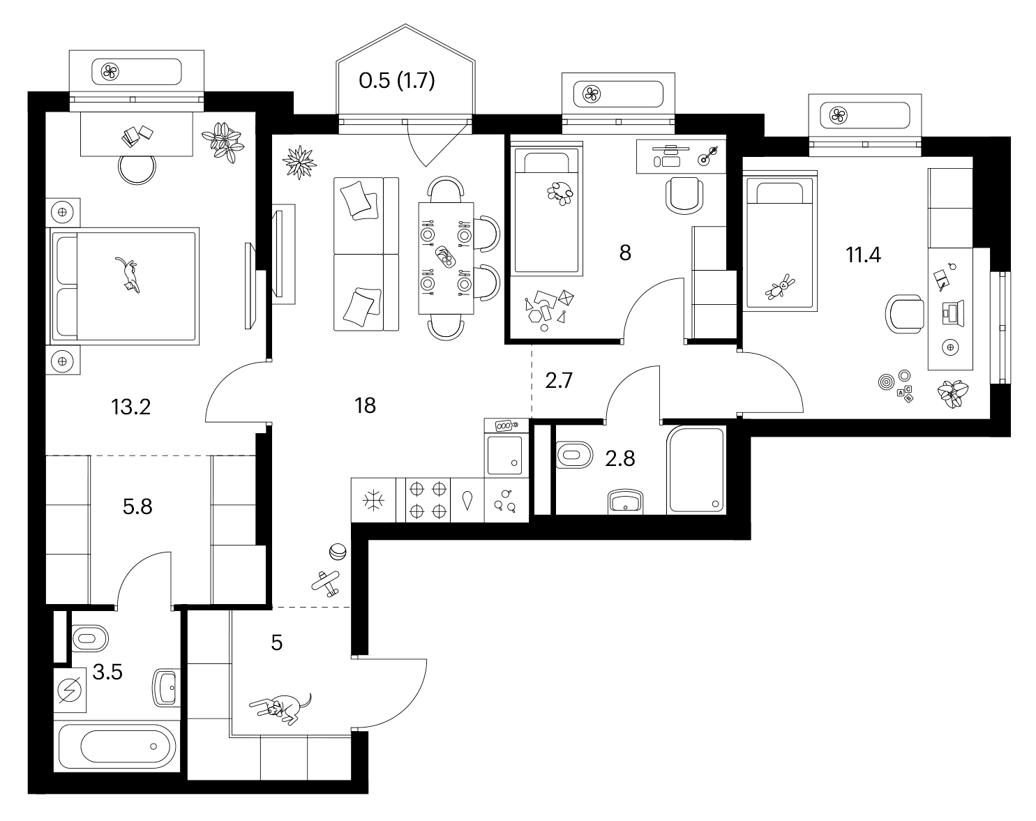 Планировка: 3-комнатная квартира 70,4 м² в ЖК «Ярославский»