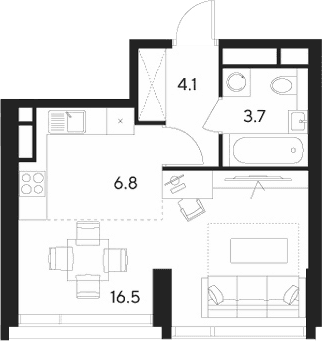 Планировка: Студия 31,1 м² в ЖК «Инди Тауэрз от Аквилон»