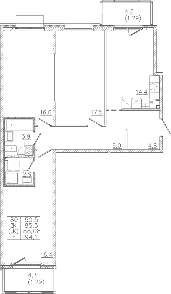 3-комнатная квартира