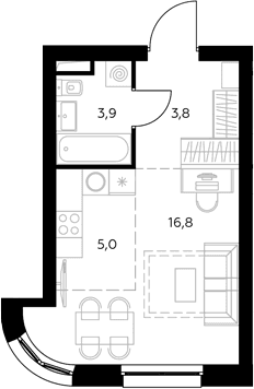Планировка: Студия 30 м² в ЖК «Адмирал»