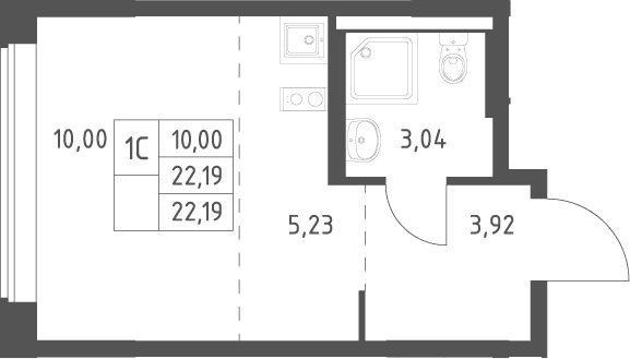 Планировка: Студия 22,2 м² в ЖК «Большое Юрлово»