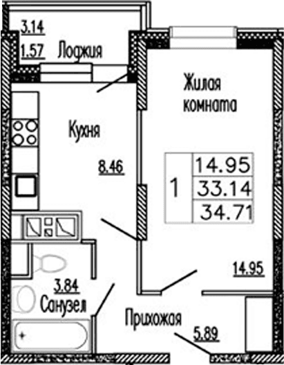 1-комнатная квартира