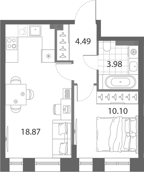 Планировка: Евродвушка 37,4 м² в ЖК «Нева Арт»