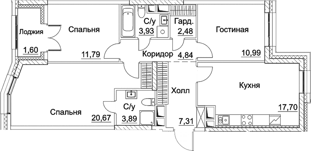Планировка: Квартира евро-4 83,6 м² в ЖК «СЕЗАР СИТИ»